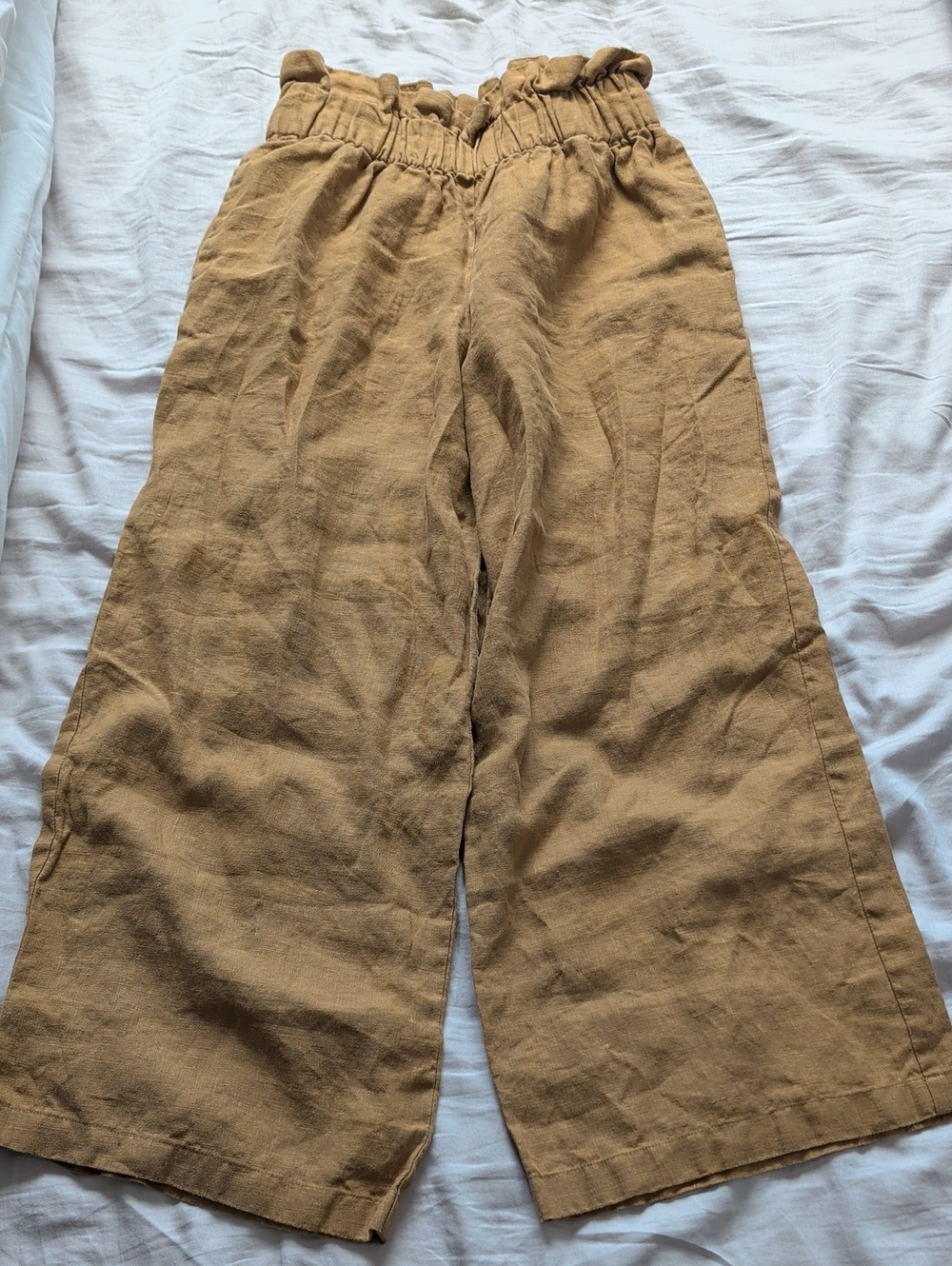 Faithfull The Brand Wide-Leg Paperbag Waist Pants Cropped- Tan Size 8